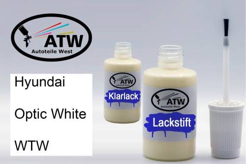 Hyundai, Optic White, WTW: 20ml Lackstift + 20ml Klarlack - Set, von ATW Autoteile West.